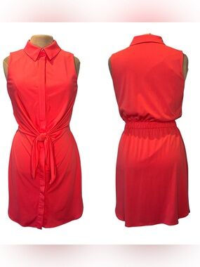 NWT bebe Coral Red Front-Tie shirt Dress Sleeveless Mini XS